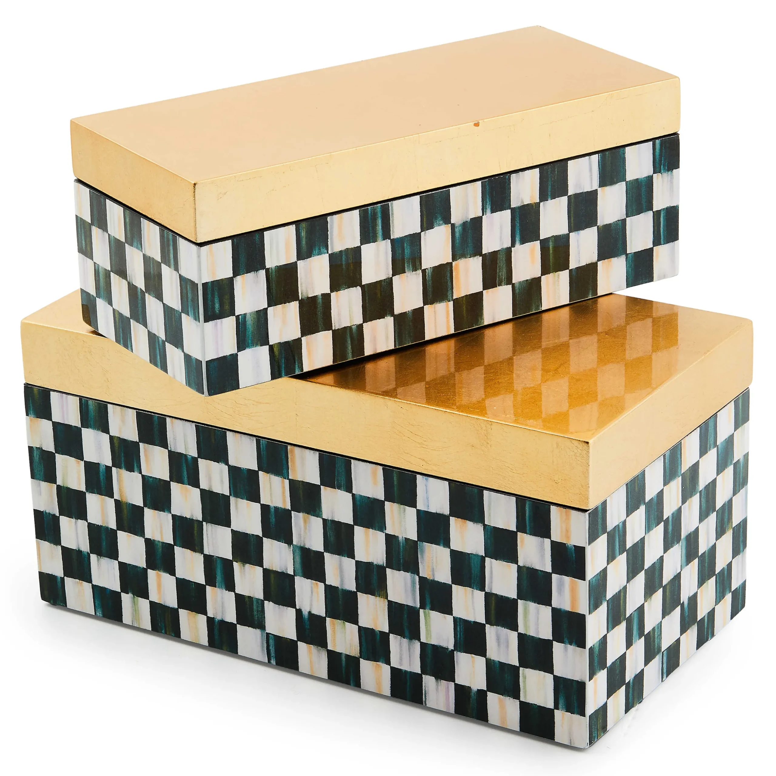 Room Accents|MacKenzie-Childs Courtly Check Small Lacquer Decorative Box with Hinged Lid