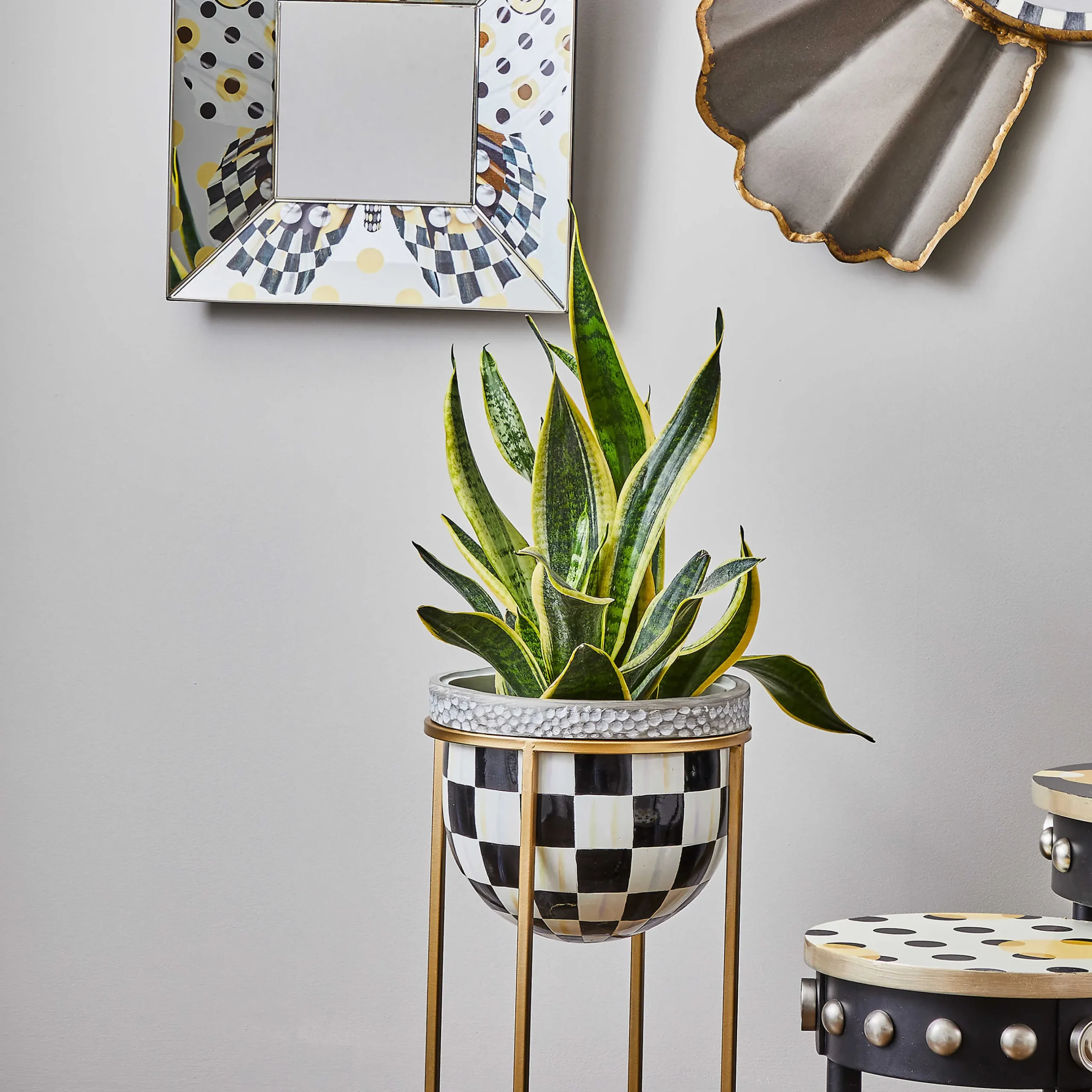 Outdoor|MacKenzie-Childs Courtly Check Tall Plant Stand