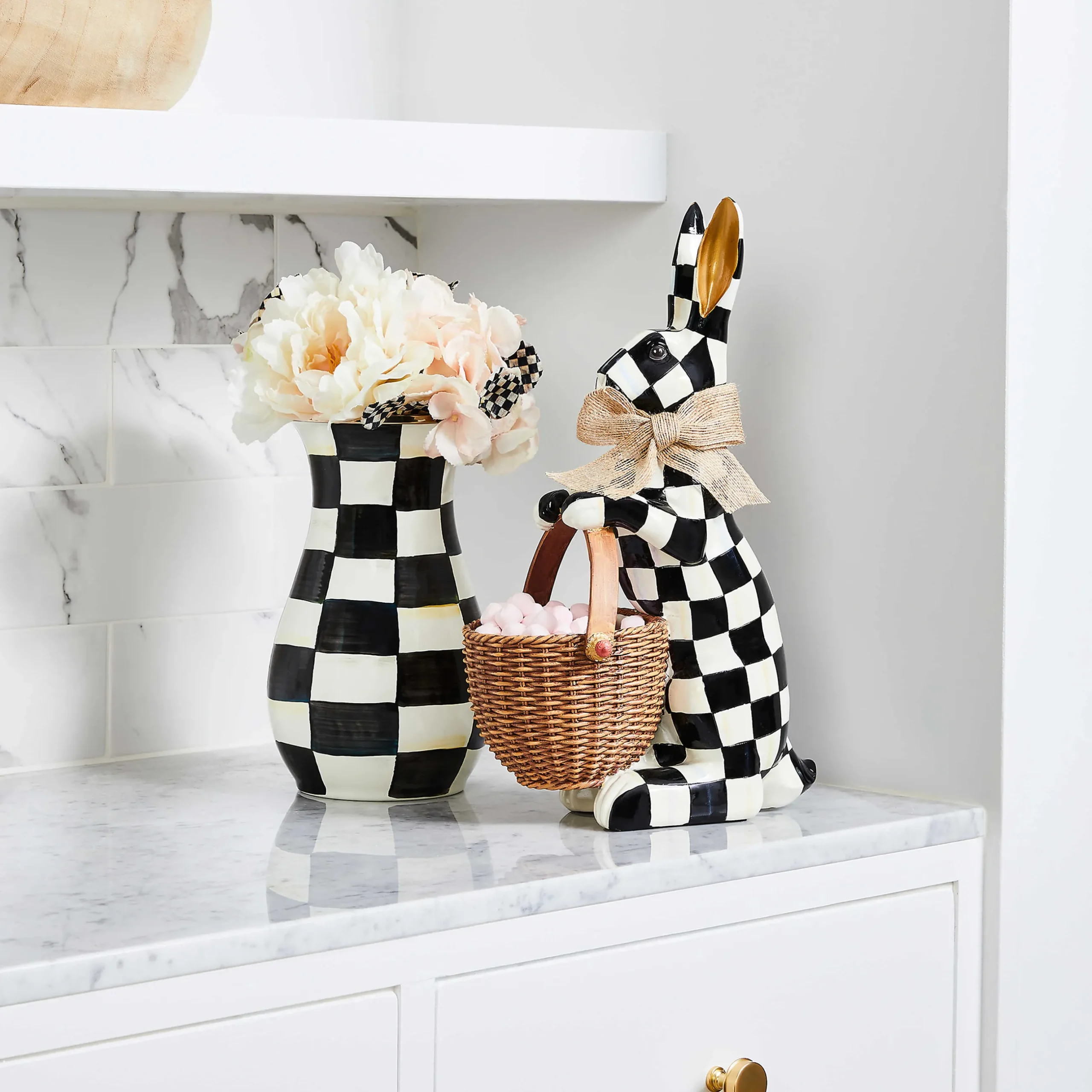 Greenery & Florals|Room Accents|MacKenzie-Childs Courtly Check Tall Vase Bouquet Set