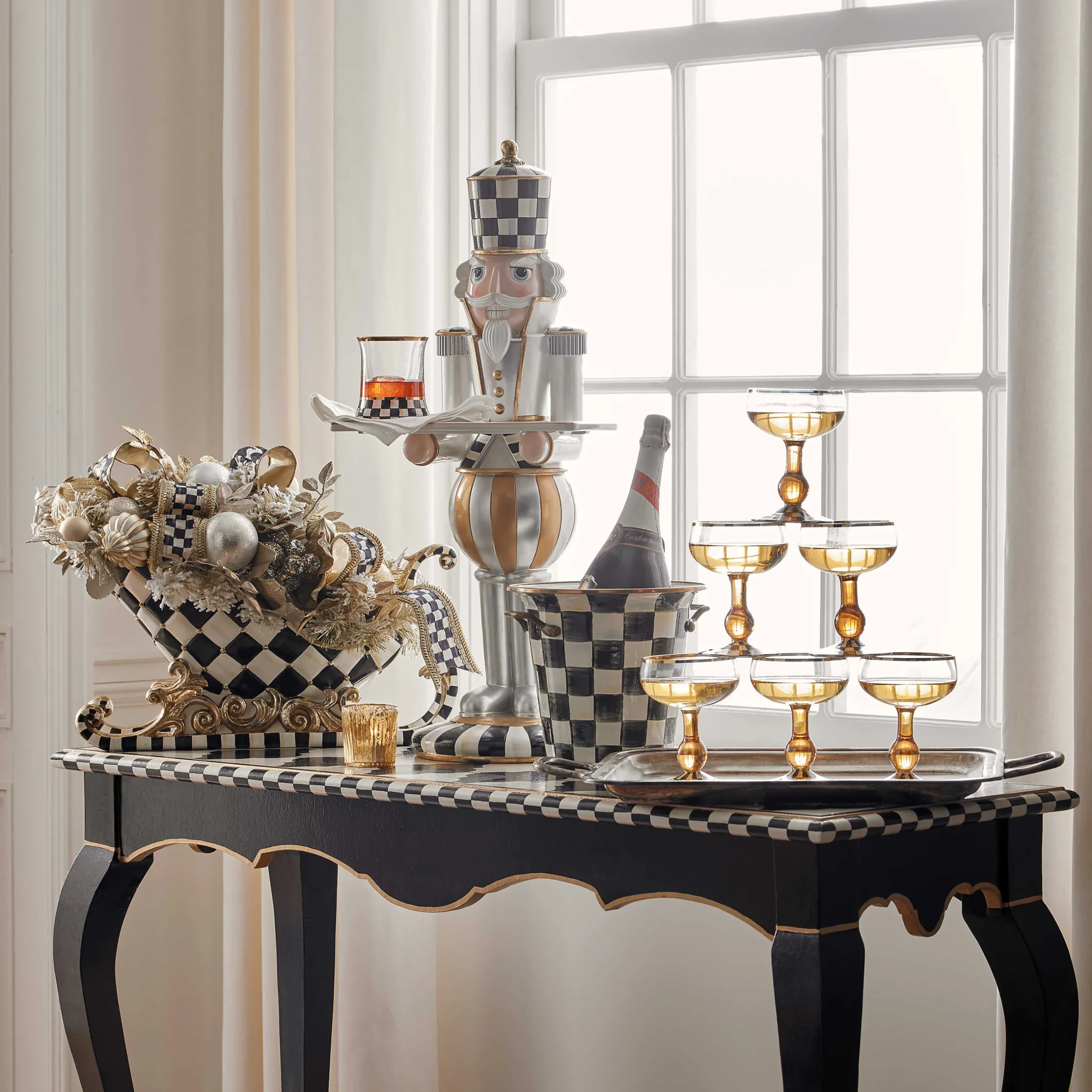 Fall Entertaining|Drinkware|MacKenzie-Childs Courtly Check Tumbler Glass, Set of 2
