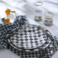 Fall Entertaining|Drinkware|MacKenzie-Childs Courtly Check Tumbler Glass, Set of 2