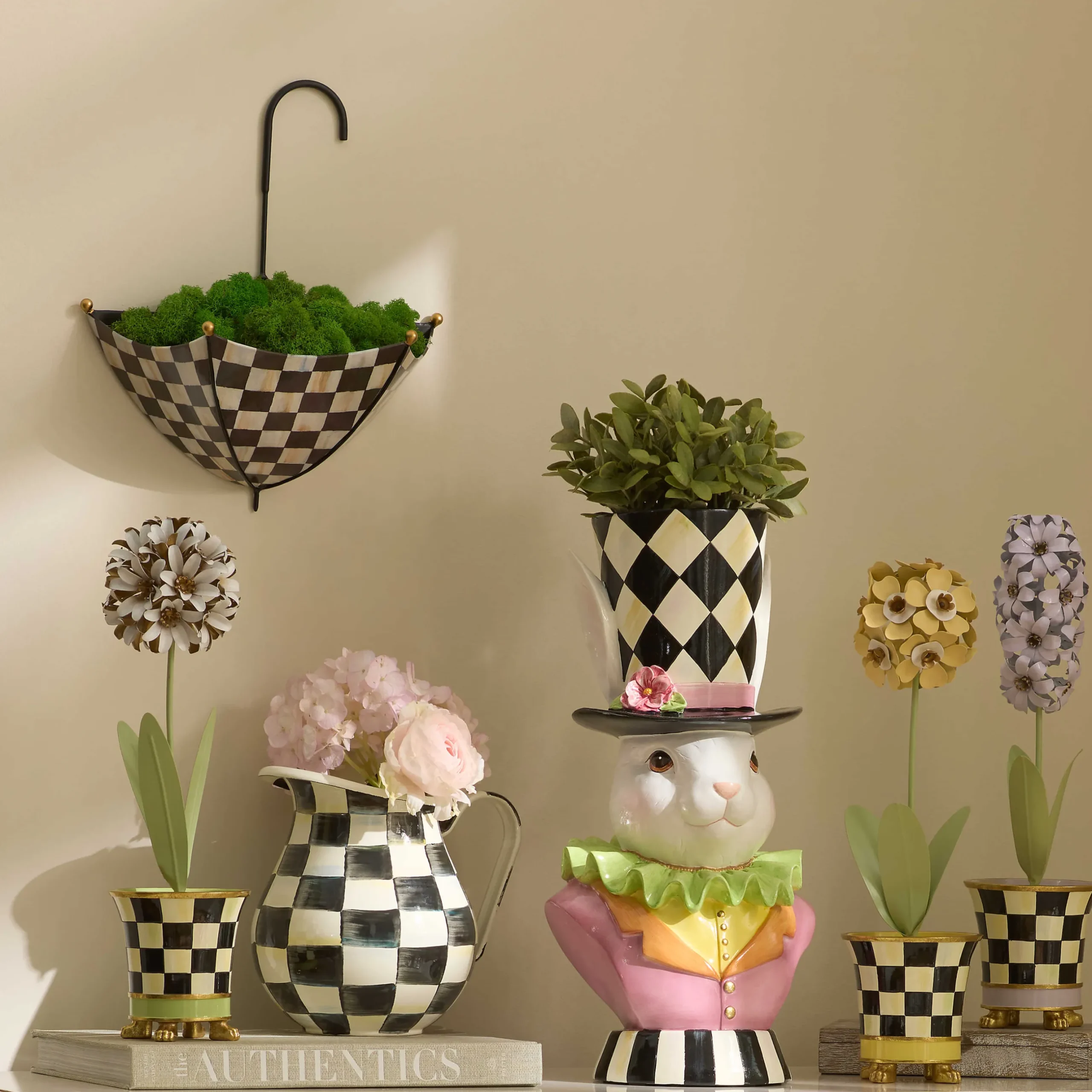Spring|Greenery & Florals|MacKenzie-Childs Courtly Check Umbrella Wall Planter