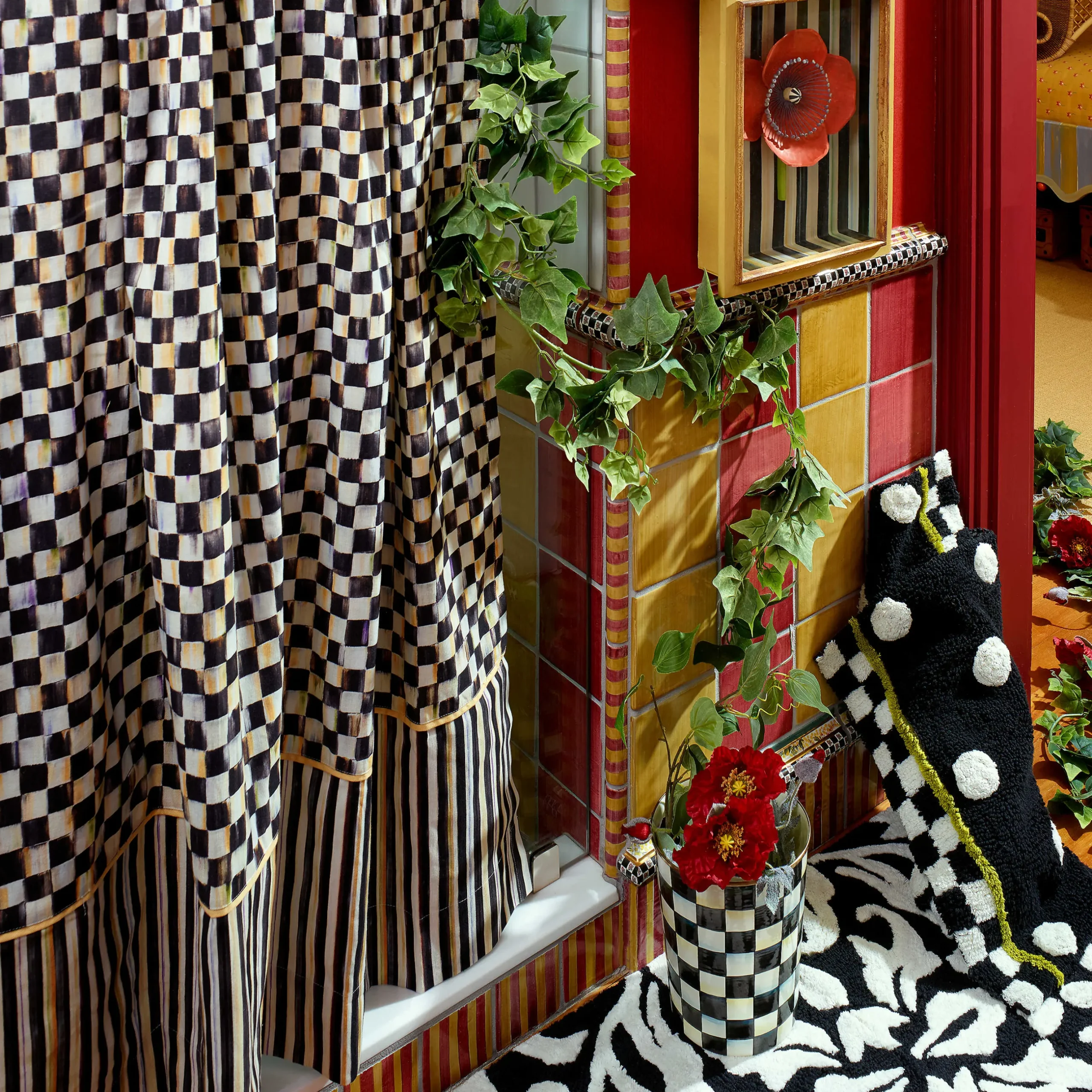 Bath & Bath Accessories|Room Accents|MacKenzie-Childs Courtly Check Waste Bin