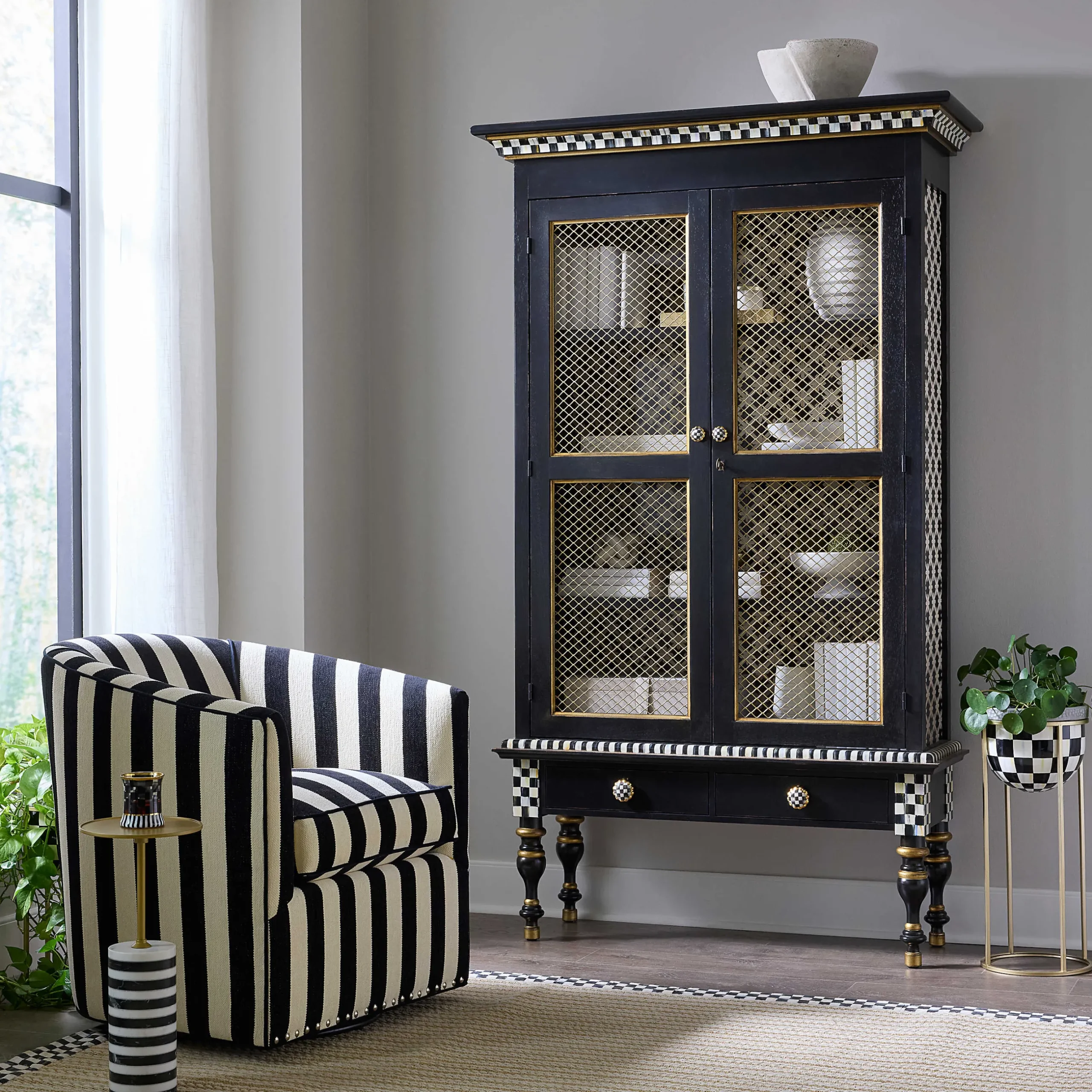 Storage Furniture|Dining Room & Kitchen|MacKenzie-Childs Courtly Criss-Cross Cabinet