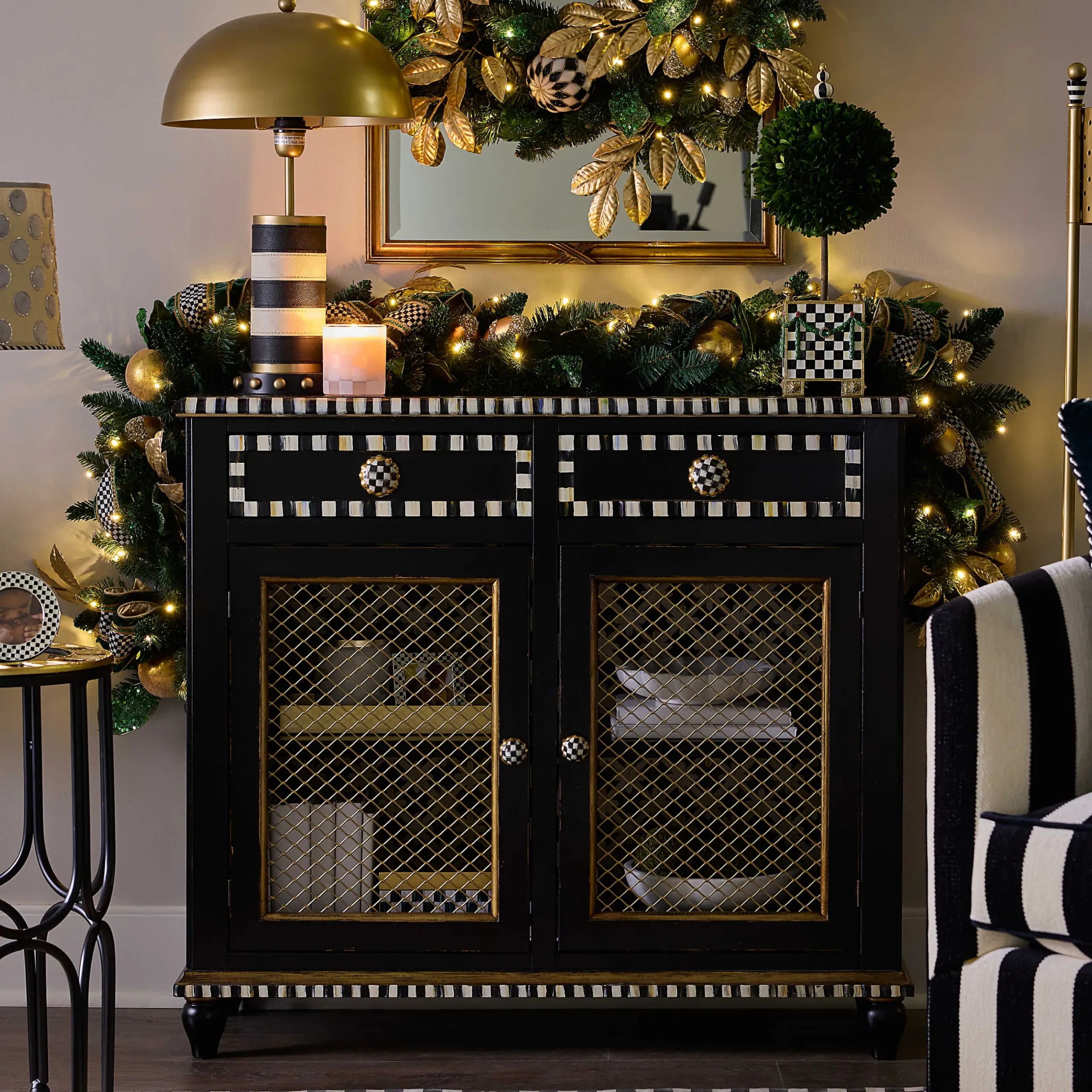 Storage Furniture|Dining Room & Kitchen|MacKenzie-Childs Courtly Criss-Cross Small Cabinet