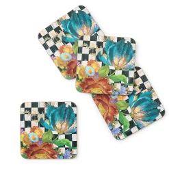 Table Accessories|Kitchen & Table Linens|MacKenzie-Childs Courtly Flower Market Cork Back Coasters, Set of 4