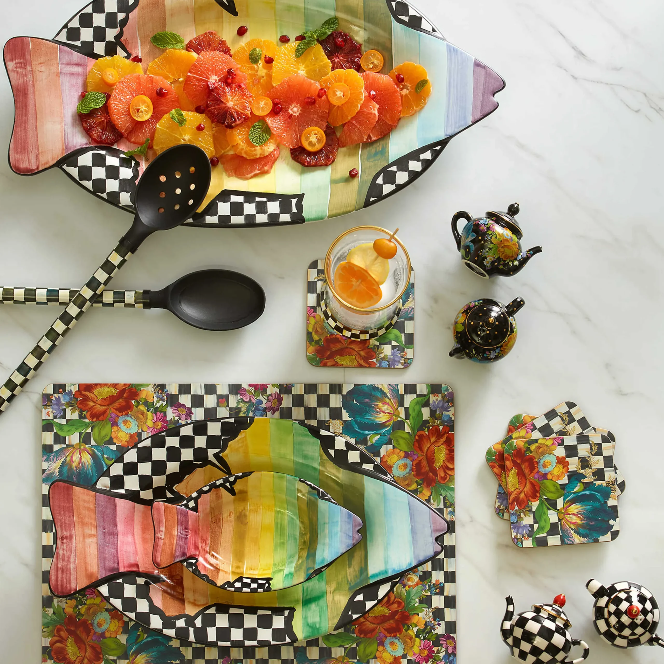 Table Accessories|Kitchen & Table Linens|MacKenzie-Childs Courtly Flower Market Cork Back Coasters, Set of 4