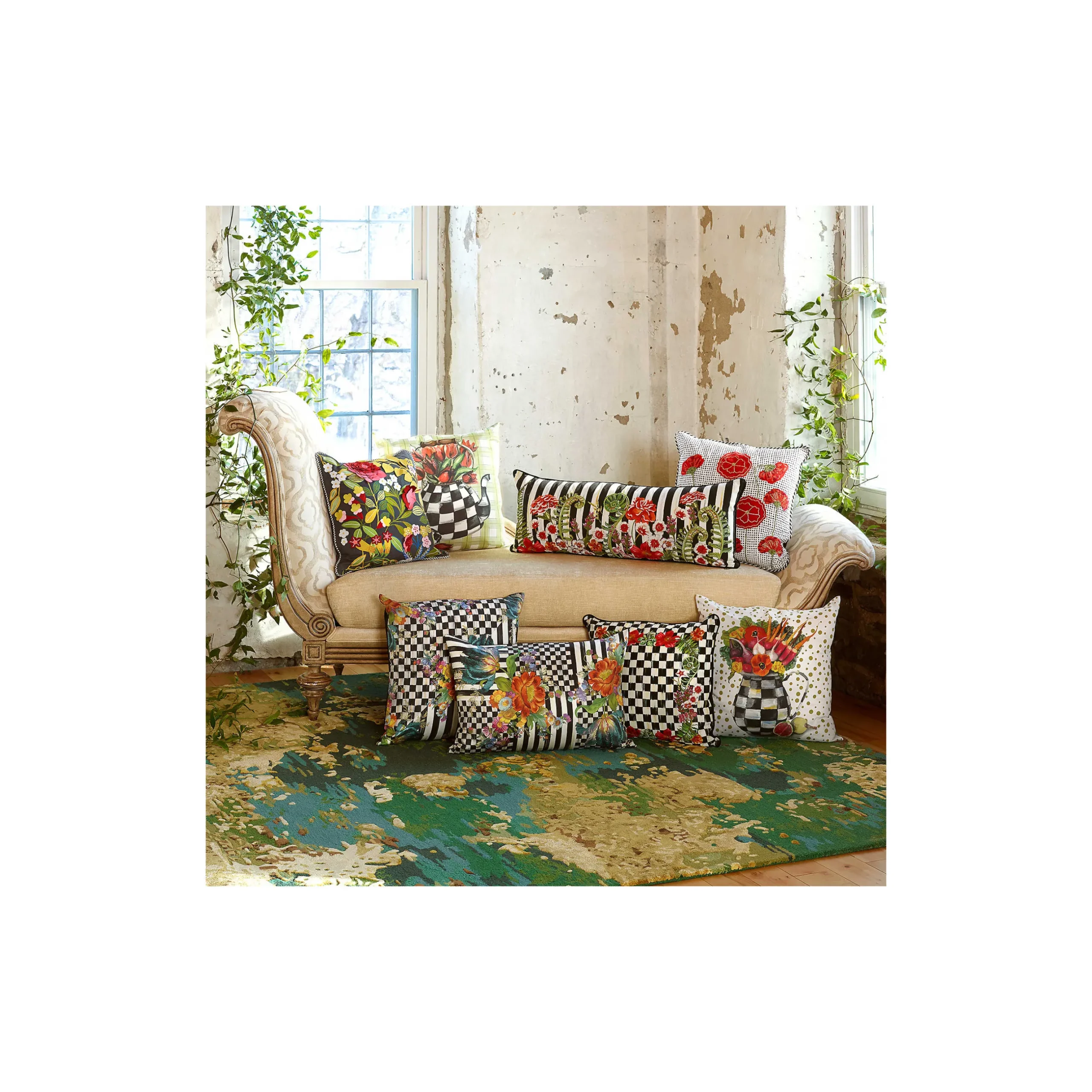 Spring|Pillows, Throws, & Cushions|MacKenzie-Childs Courtly Flower Market Lumbar Pillow