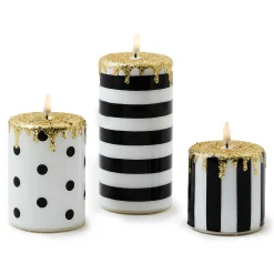 Holiday|Candles & Fragrances|MacKenzie-Childs Courtly Illuminated Stripe Dot Candles, Set of 3