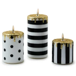 Holiday|Candles & Fragrances|MacKenzie-Childs Courtly Illuminated Stripe  Dot Candles, Set of 3