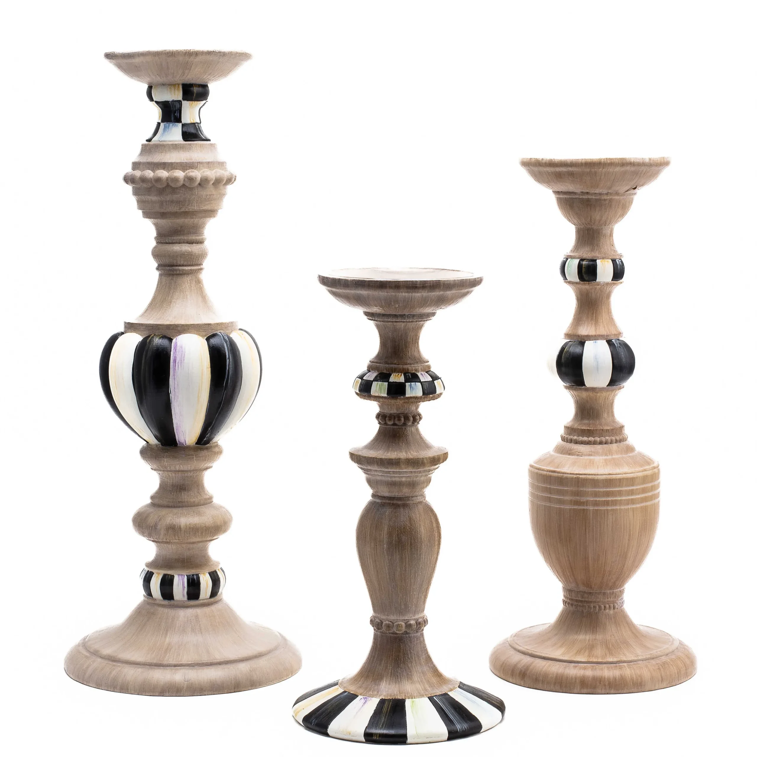 Candles & Fragrances|Room Accents|MacKenzie-Childs Courtly Pillar Candle Holders, Set of 3