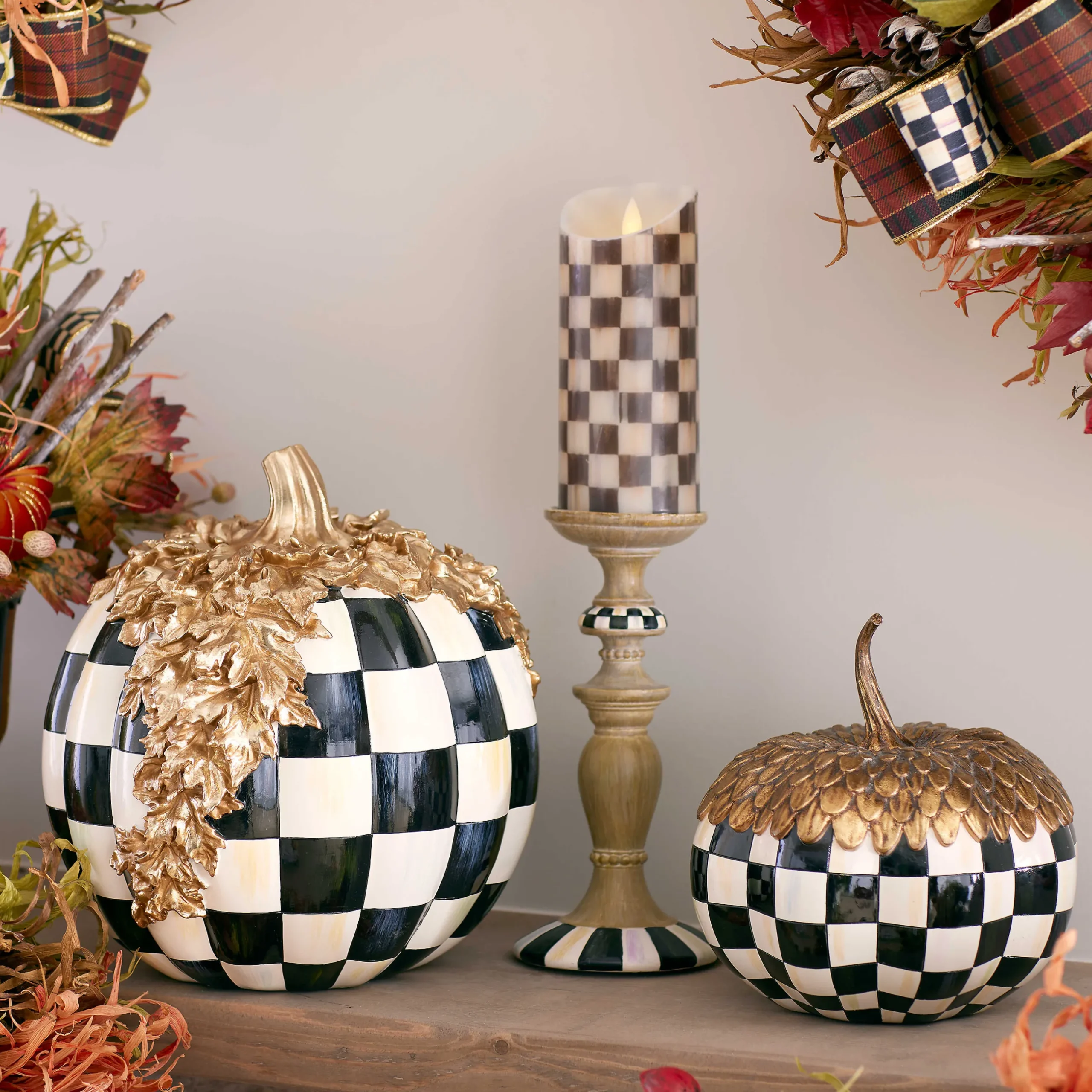 Candles & Fragrances|Room Accents|MacKenzie-Childs Courtly Pillar Candle Holders, Set of 3