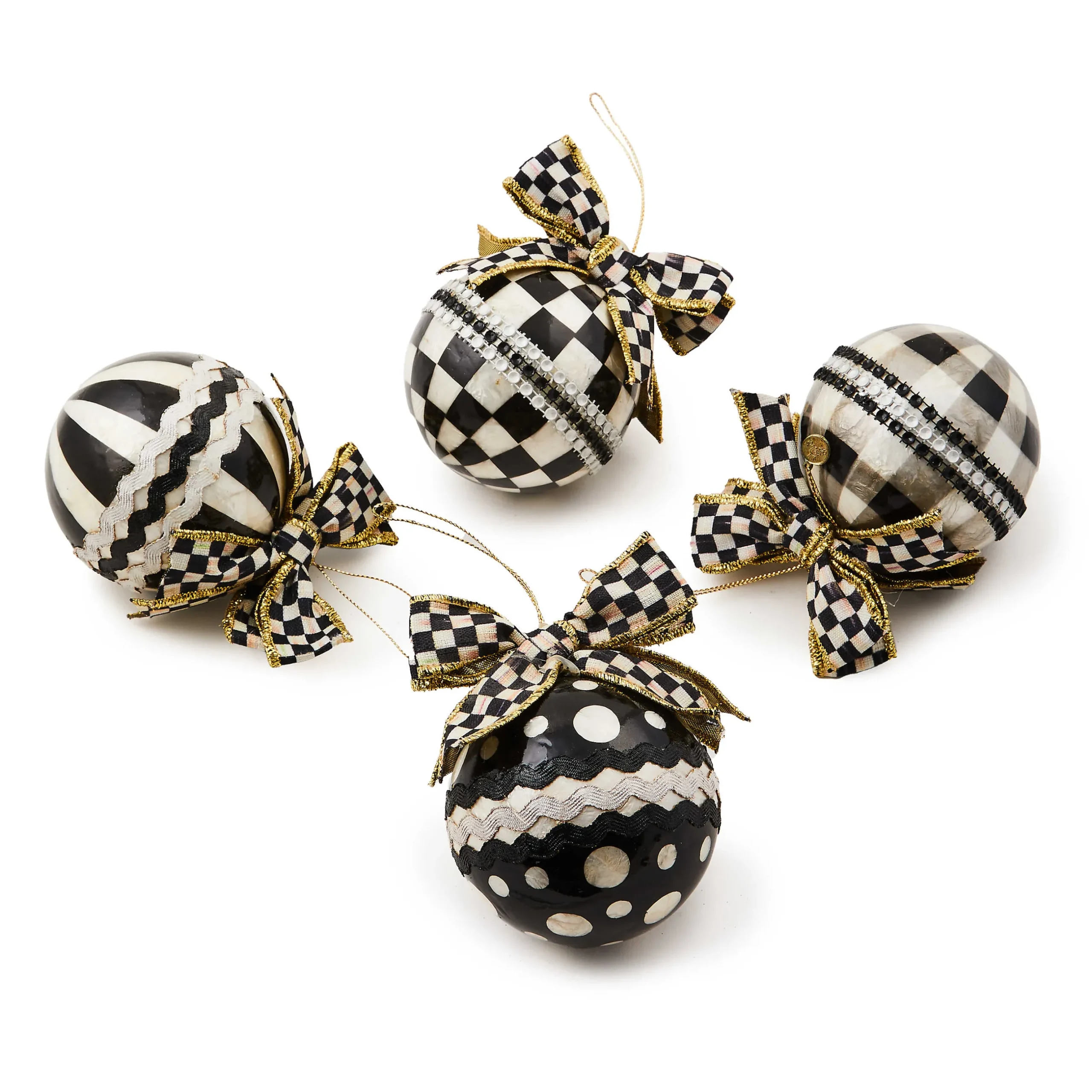 Holiday|MacKenzie-Childs Courtly Rickrack Capiz Ornaments, Set of 4