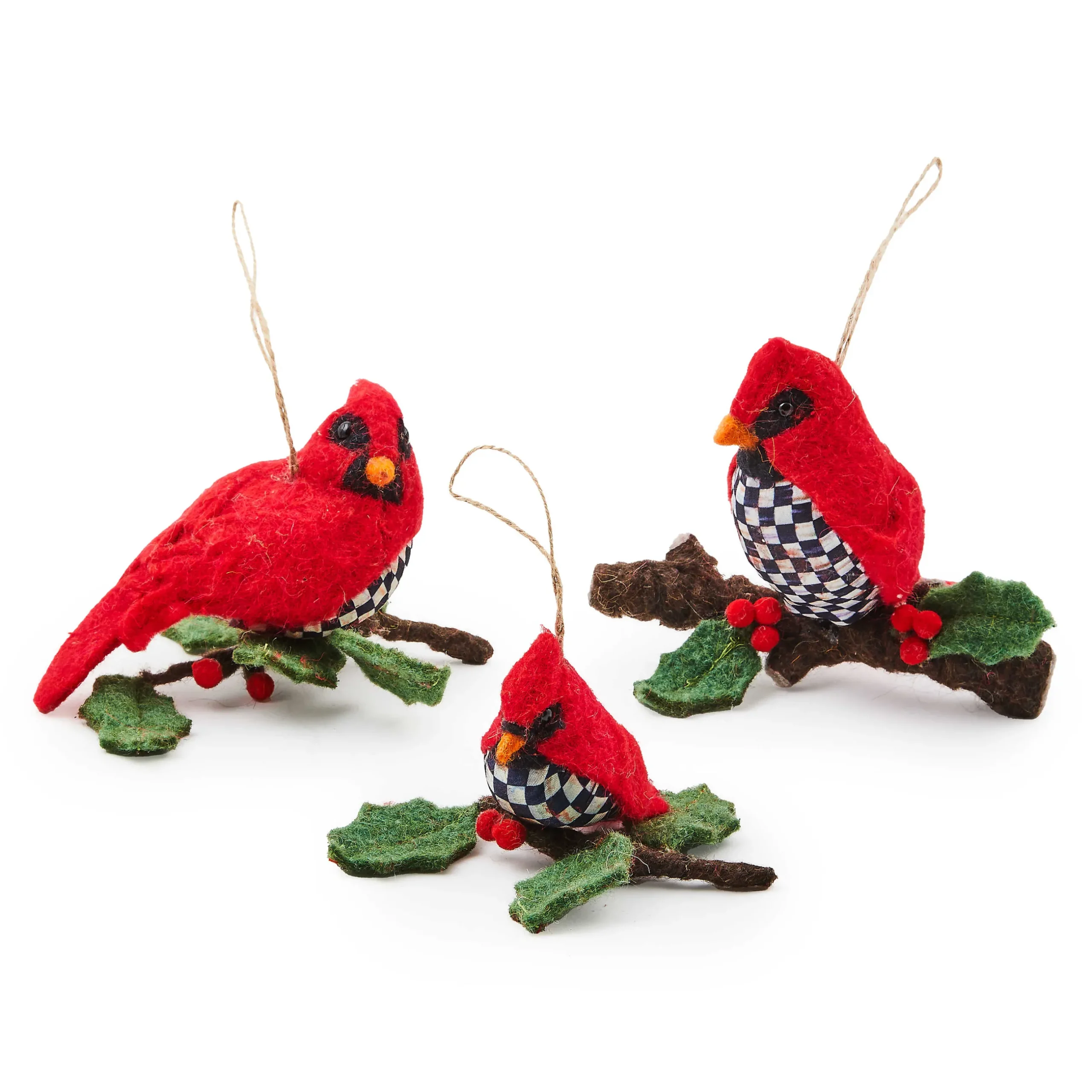 Holiday|MacKenzie-Childs Cozy Christmas Felt Cardinal Ornaments, Set of 3