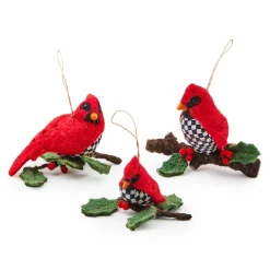 Holiday|MacKenzie-Childs Cozy Christmas Felt Cardinal Ornaments, Set of 3