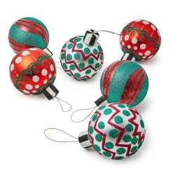 Holiday|MacKenzie-Childs Cozy Christmas Glass Ball Ornaments, Set of 6