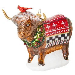 Holiday|MacKenzie-Childs Cozy Christmas Highland Cow Glass Ornament