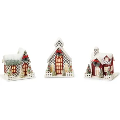 Room Accents|MacKenzie-Childs Cozy Christmas Illuminated Mini Paper Houses, Set of 3
