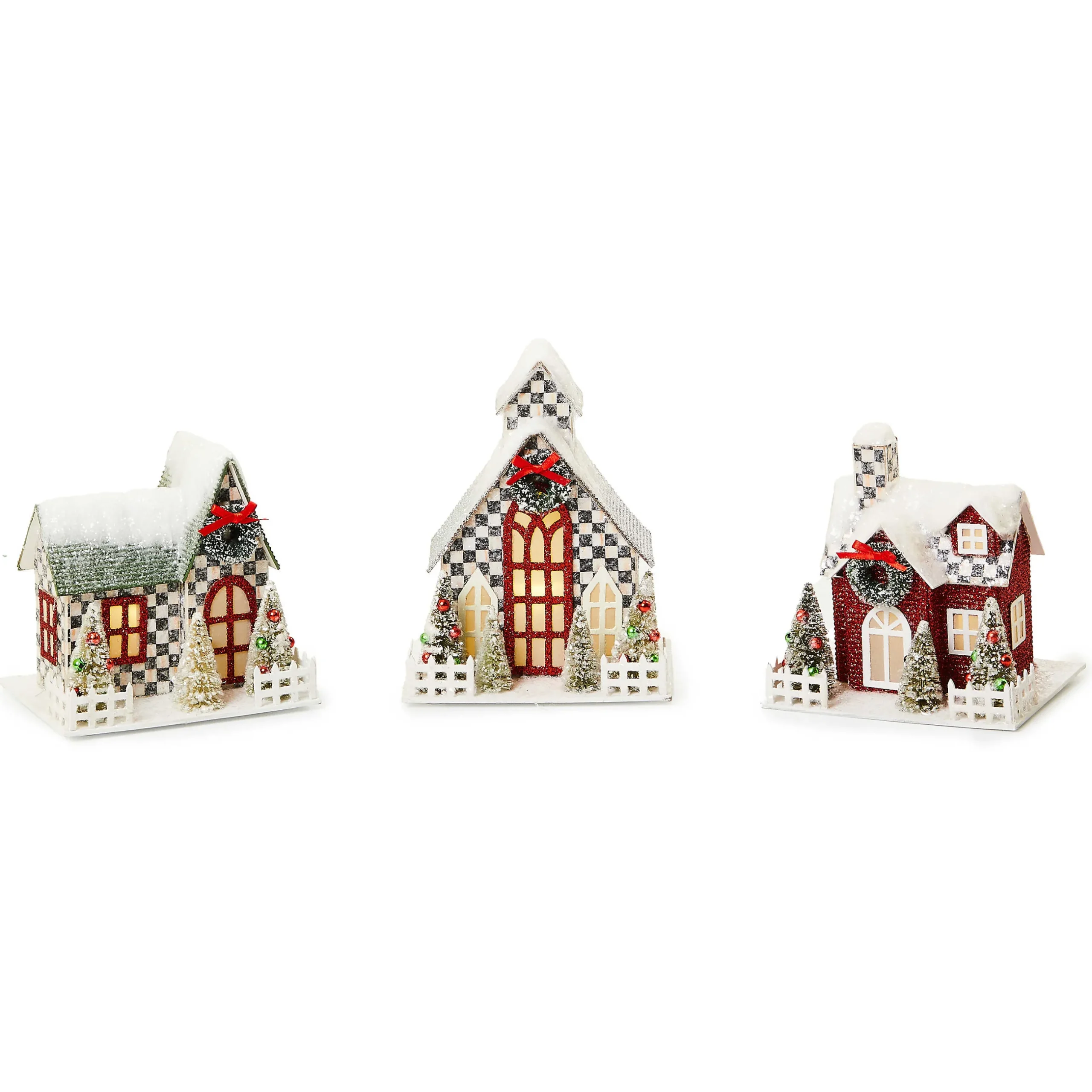 Room Accents|MacKenzie-Childs Cozy Christmas Illuminated Mini Paper Houses, Set of 3