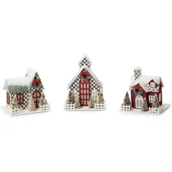 Room Accents|MacKenzie-Childs Cozy Christmas Illuminated Mini Paper Houses, Set of 3