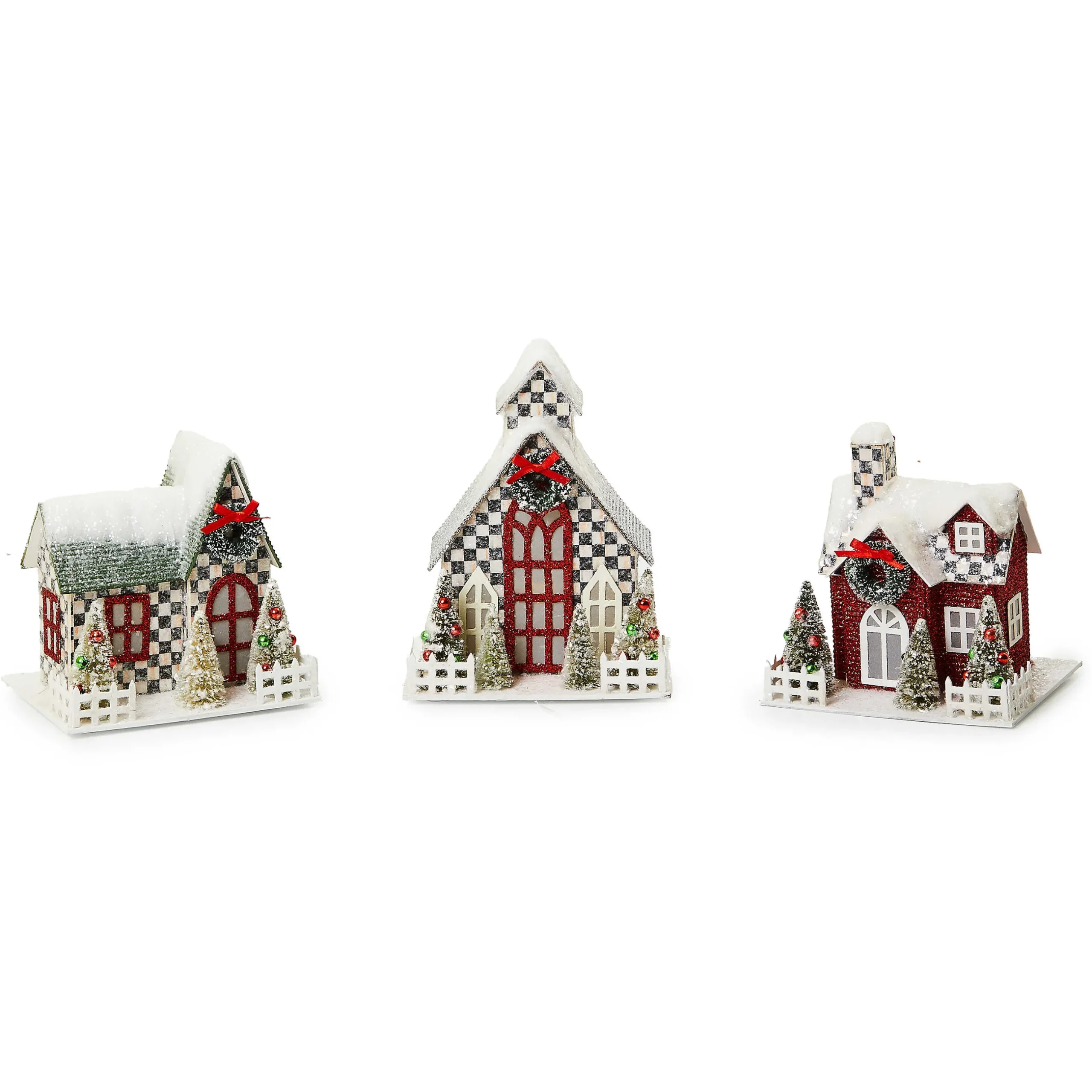 Room Accents|MacKenzie-Childs Cozy Christmas Illuminated Mini Paper Houses, Set of 3
