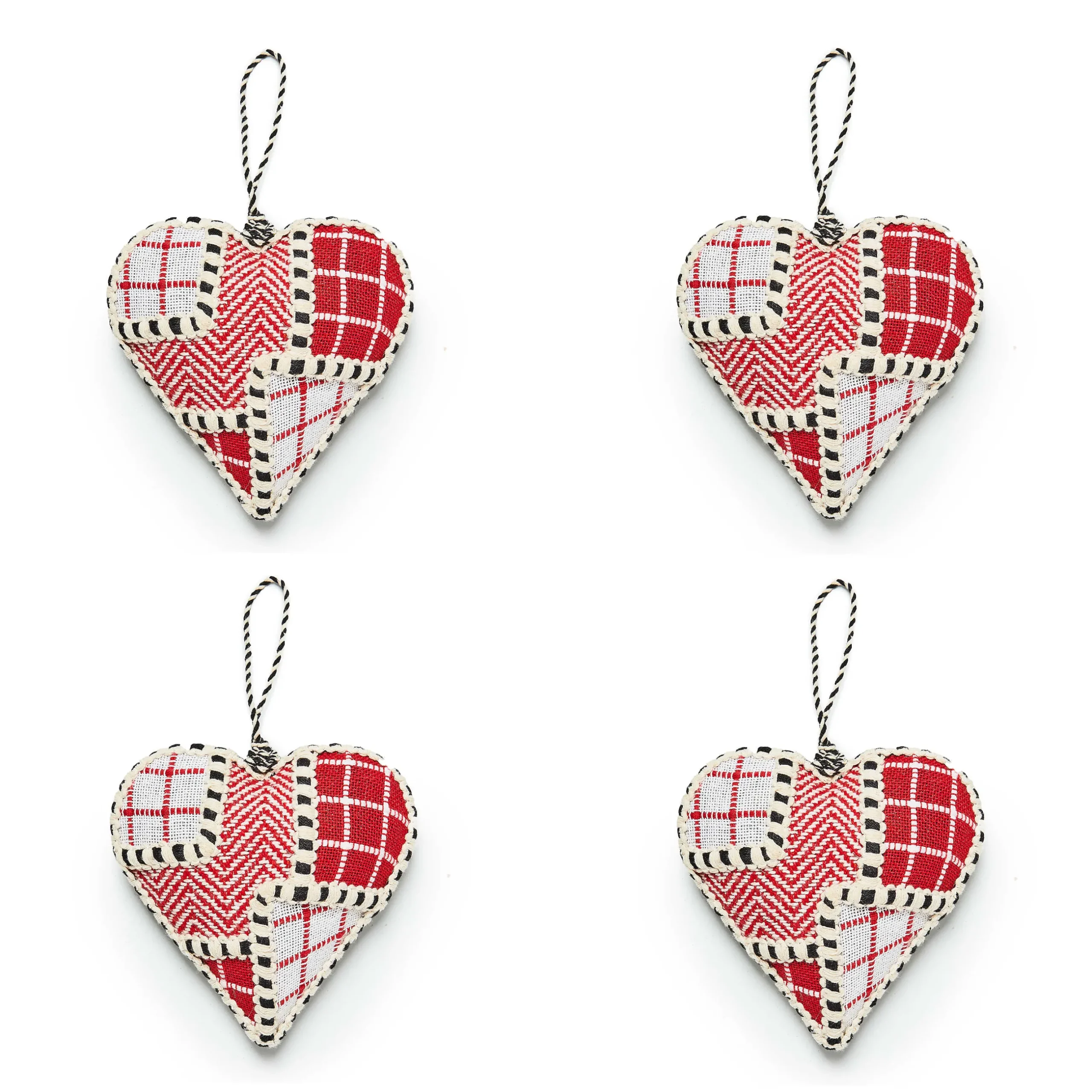 Holiday|MacKenzie-Childs Cozy Christmas Patchwork Heart Ornaments, Set of 4