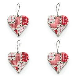 Holiday|MacKenzie-Childs Cozy Christmas Patchwork Heart Ornaments, Set of 4