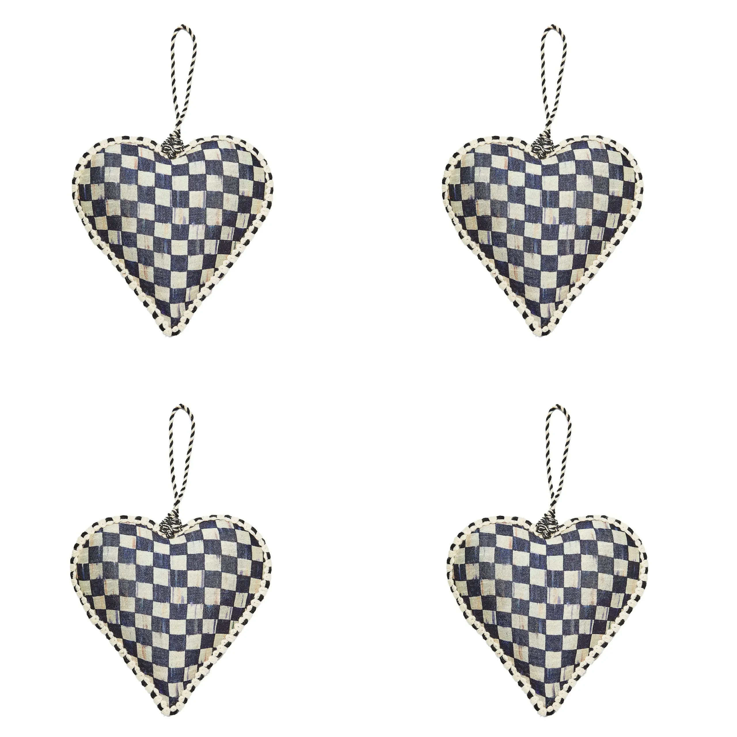Holiday|MacKenzie-Childs Cozy Christmas Patchwork Heart Ornaments, Set of 4