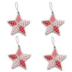 Holiday|MacKenzie-Childs Cozy Christmas Patchwork Star Ornaments, Set of 4