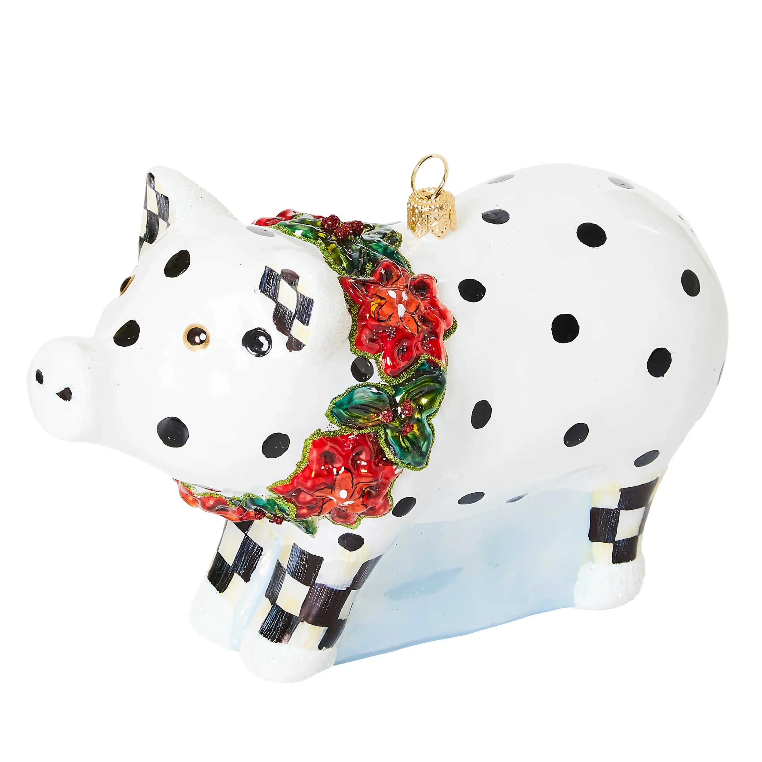 Holiday|MacKenzie-Childs Cozy Christmas Pig Glass Ornament