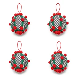 Holiday|MacKenzie-Childs Cozy Christmas Pom Pom Ball Ornaments, Set of 4