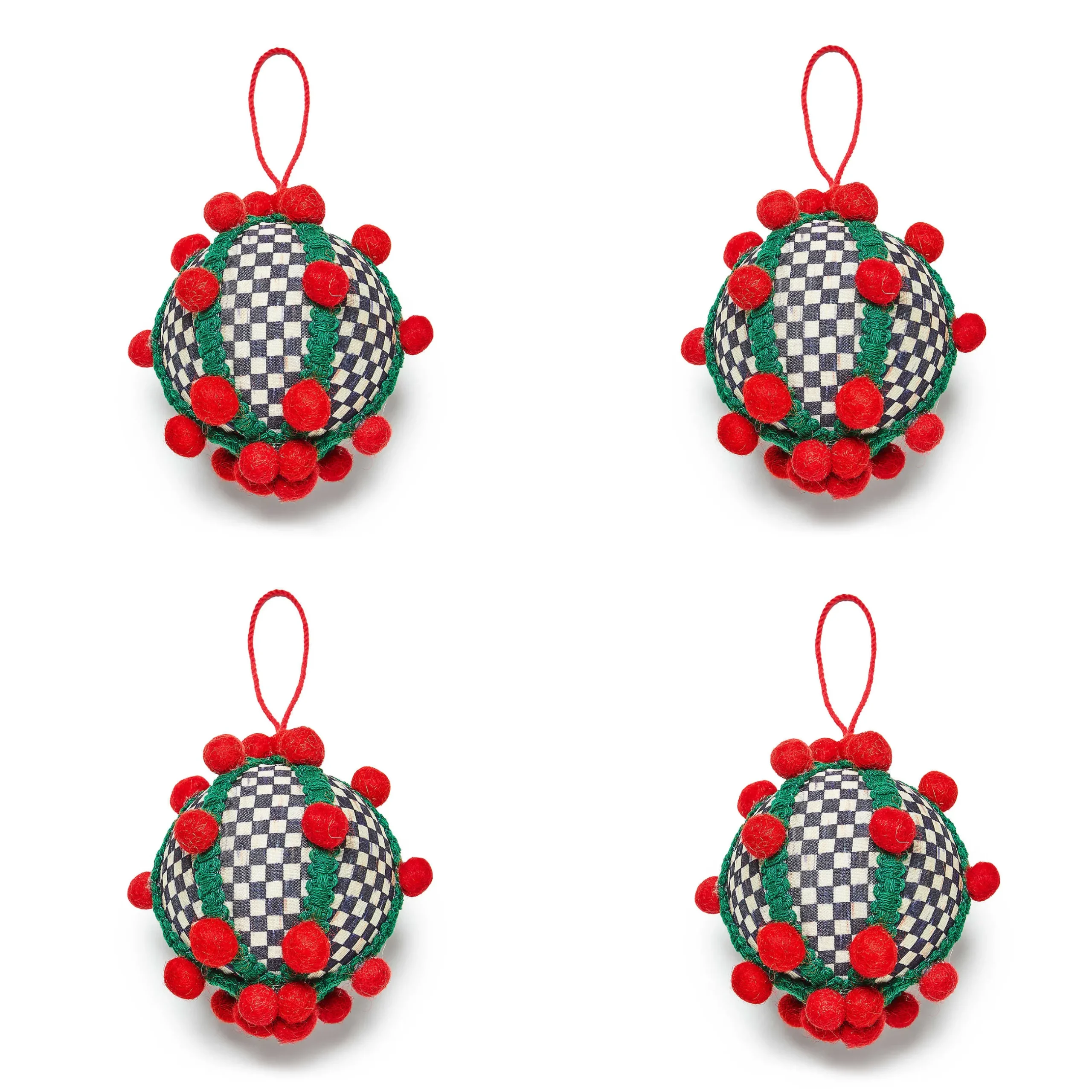 Holiday|MacKenzie-Childs Cozy Christmas Pom Pom Ball Ornaments, Set of 4