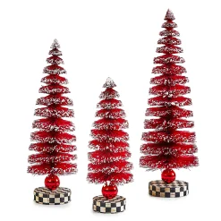 Room Accents|MacKenzie-Childs Cozy Christmas Red Bottle Brush Trees, Set of 3