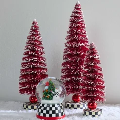 Room Accents|MacKenzie-Childs Cozy Christmas Red Bottle Brush Trees, Set of 3