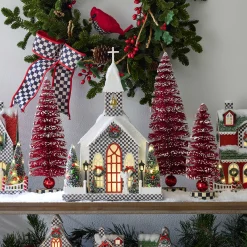 Room Accents|MacKenzie-Childs Cozy Christmas Red Bottle Brush Trees, Set of 3