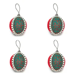 Holiday|MacKenzie-Childs Cozy Christmas Snowflake Ball Ornaments, Set of 4