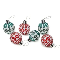 Holiday|MacKenzie-Childs Cozy Christmas Snowflake Glass Ball Ornaments, Set of 6