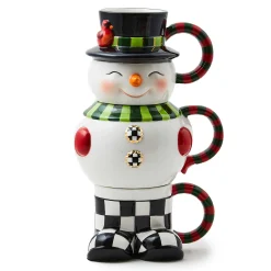 Kitchen & Dining Sets|Drinkware|MacKenzie-Childs Cozy Christmas Snowman Stacking Mugs, Set of 3