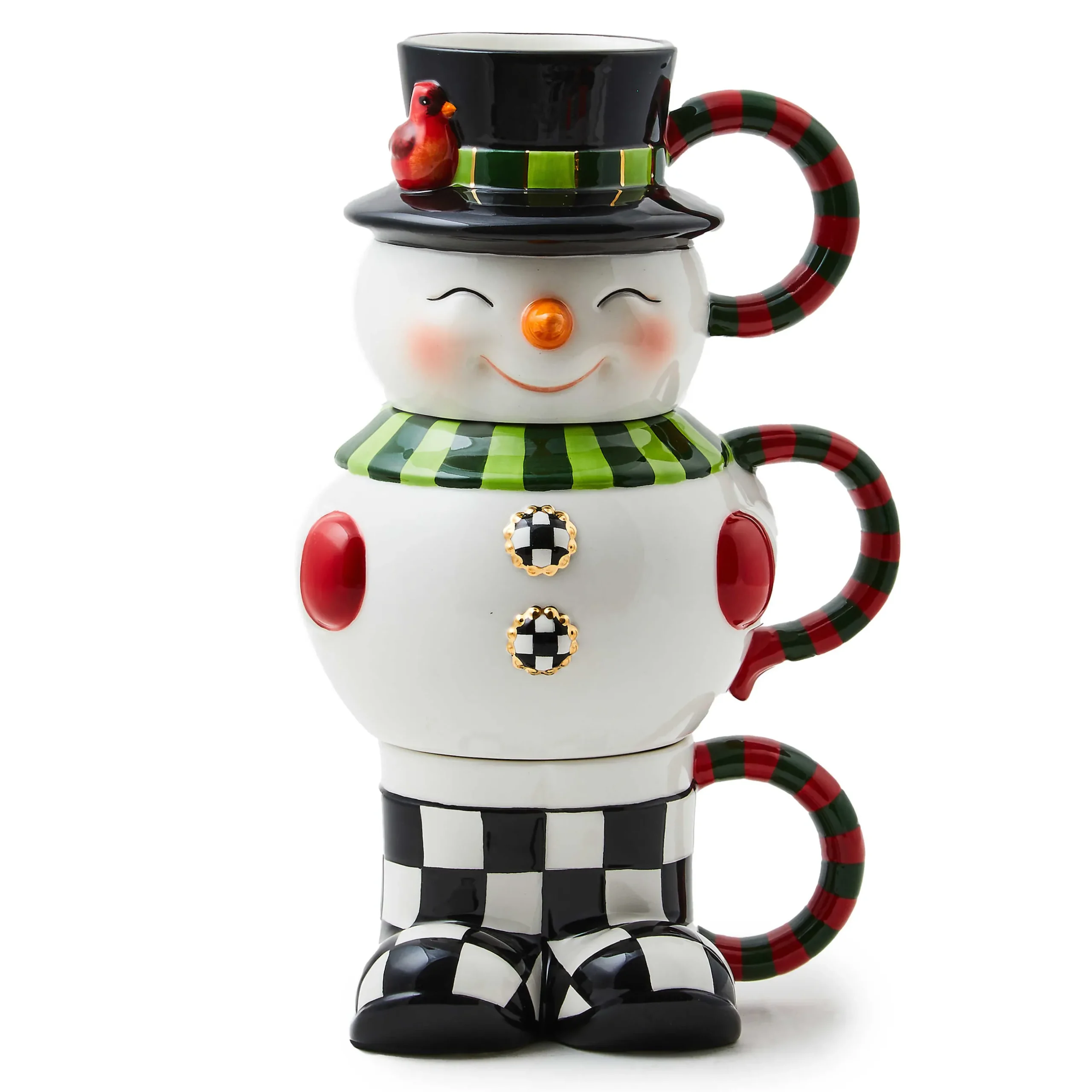Kitchen & Dining Sets|Drinkware|MacKenzie-Childs Cozy Christmas Snowman Stacking Mugs, Set of 3