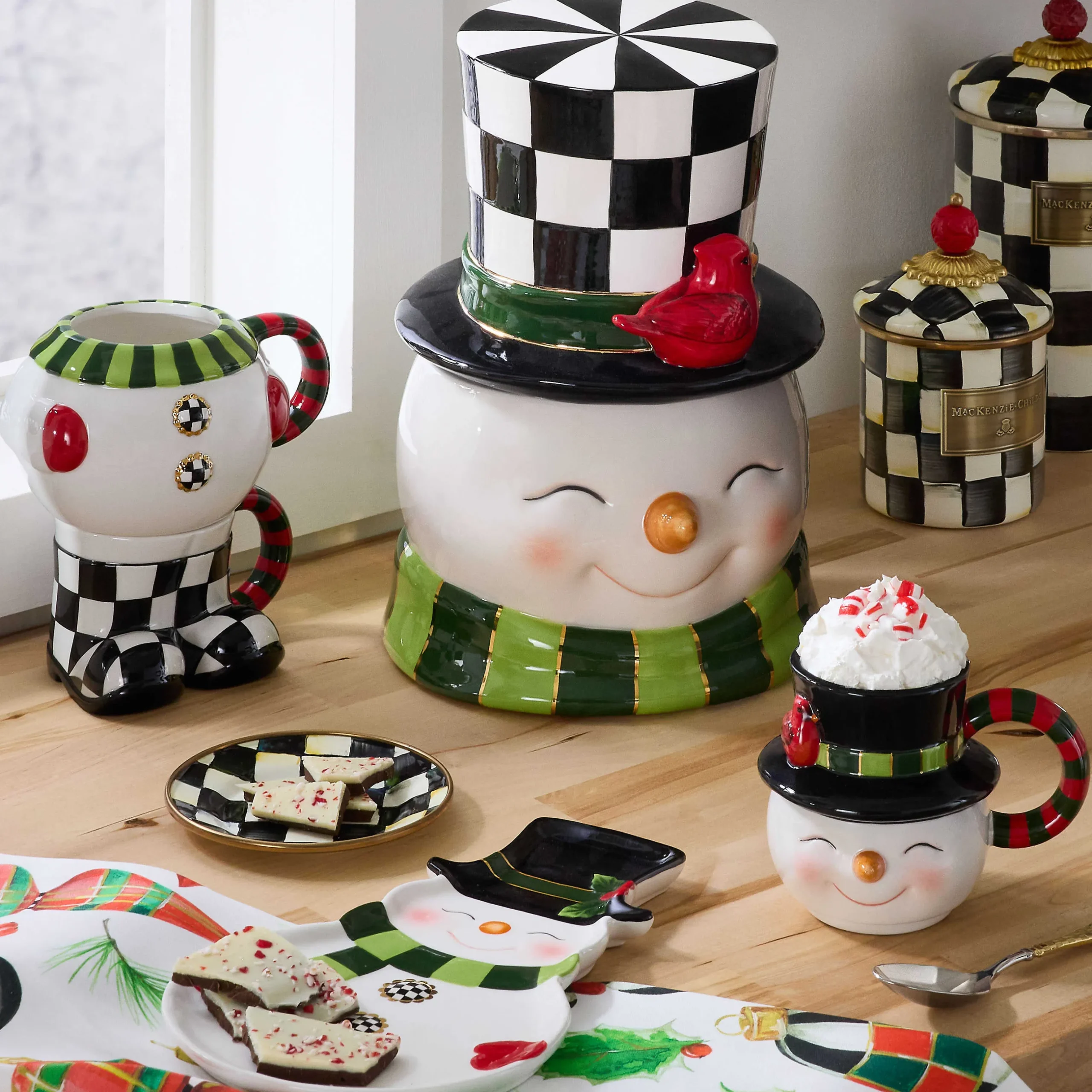 Kitchen & Dining Sets|Drinkware|MacKenzie-Childs Cozy Christmas Snowman Stacking Mugs, Set of 3