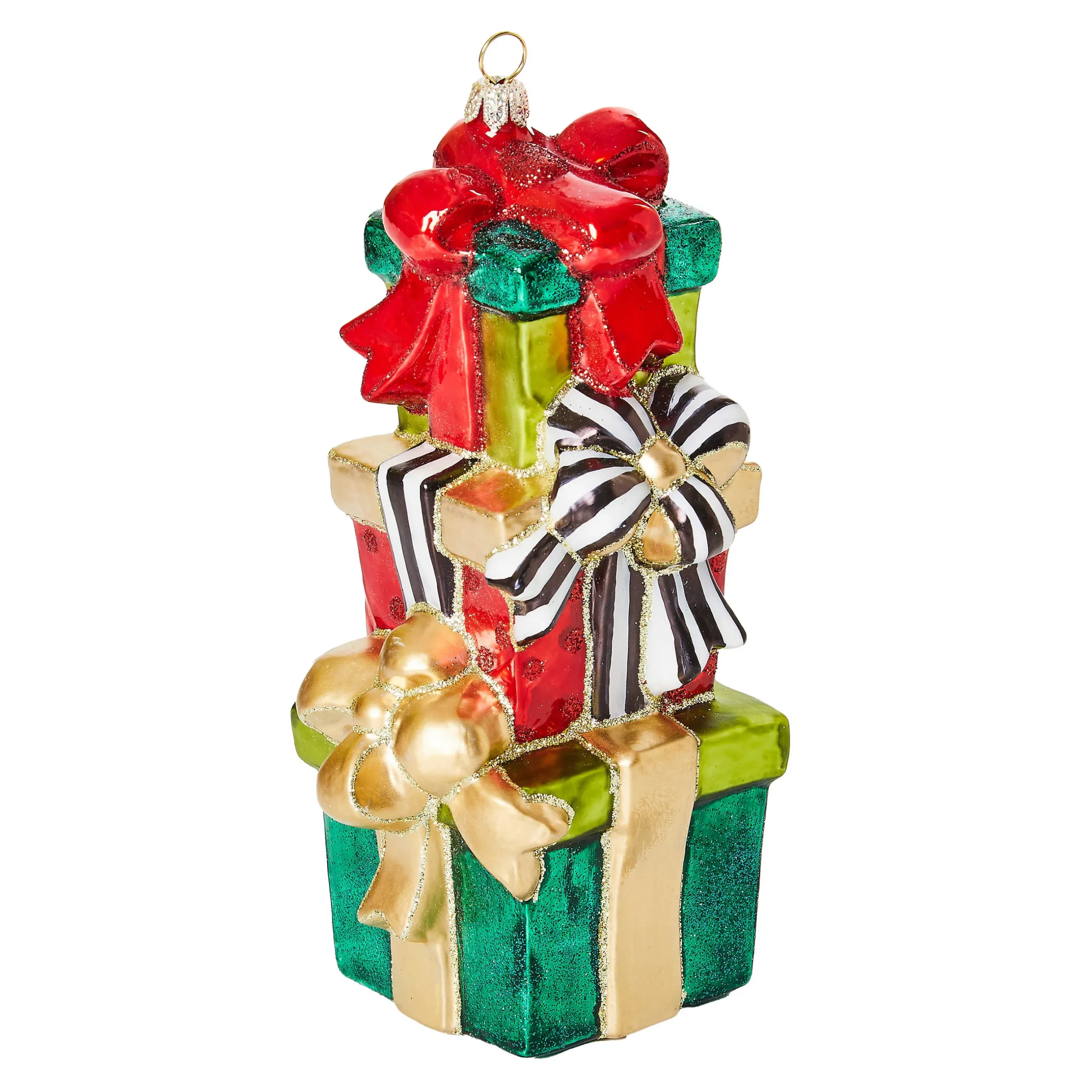 Holiday|MacKenzie-Childs Cozy Christmas Stacked Gifts Glass Ornament