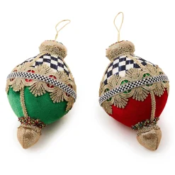 Holiday|MacKenzie-Childs Cozy Christmas Velvet Bauble Ornaments, Set of 2