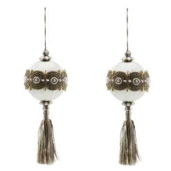 Decor Sets|Room Accents|MacKenzie-Childs Crystal Palace Pearl 5 Ball Tassels, Set of 2