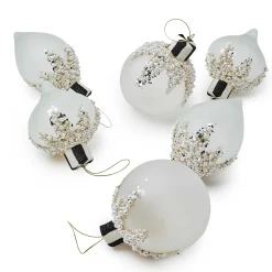 Holiday|MacKenzie-Childs Crystal Palace Pearl Assorted Glass Ornaments, Set of 6