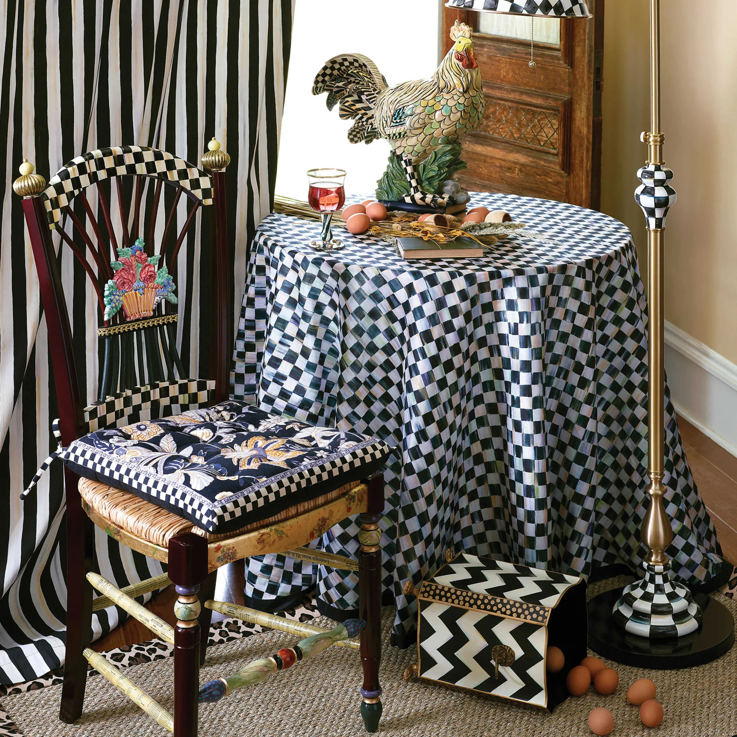 Dining Room & Kitchen|MacKenzie-Childs Dark Flower Basket Side Chair