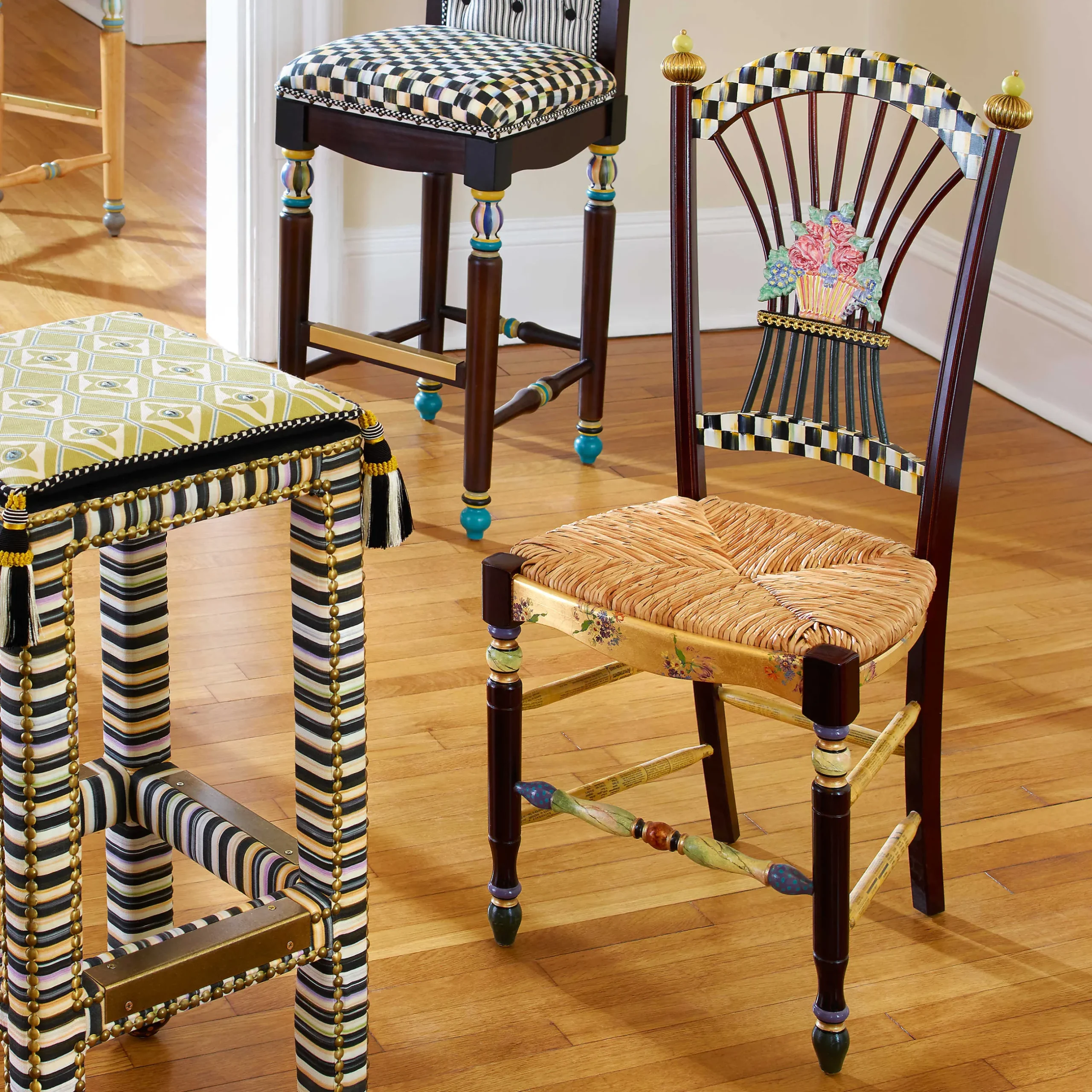 Dining Room & Kitchen|MacKenzie-Childs Dark Flower Basket Side Chair