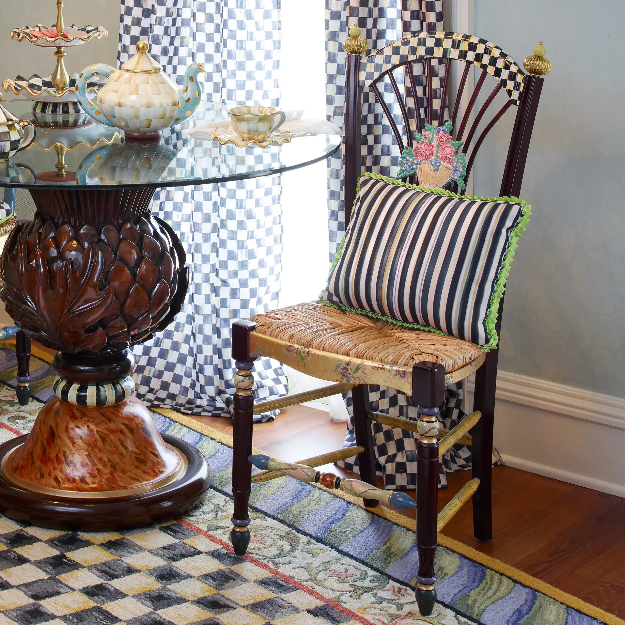 Dining Room & Kitchen|MacKenzie-Childs Dark Flower Basket Side Chair