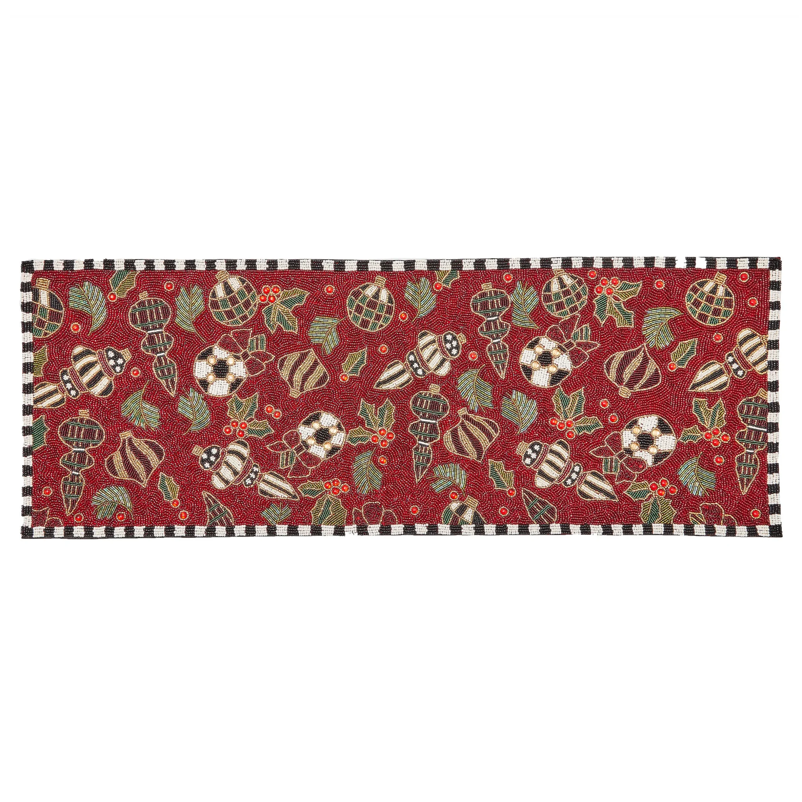 Table Accessories|Kitchen & Table Linens|MacKenzie-Childs Deck the Halls Red Beaded Table Runner