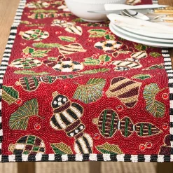 Table Accessories|Kitchen & Table Linens|MacKenzie-Childs Deck the Halls Red Beaded Table Runner