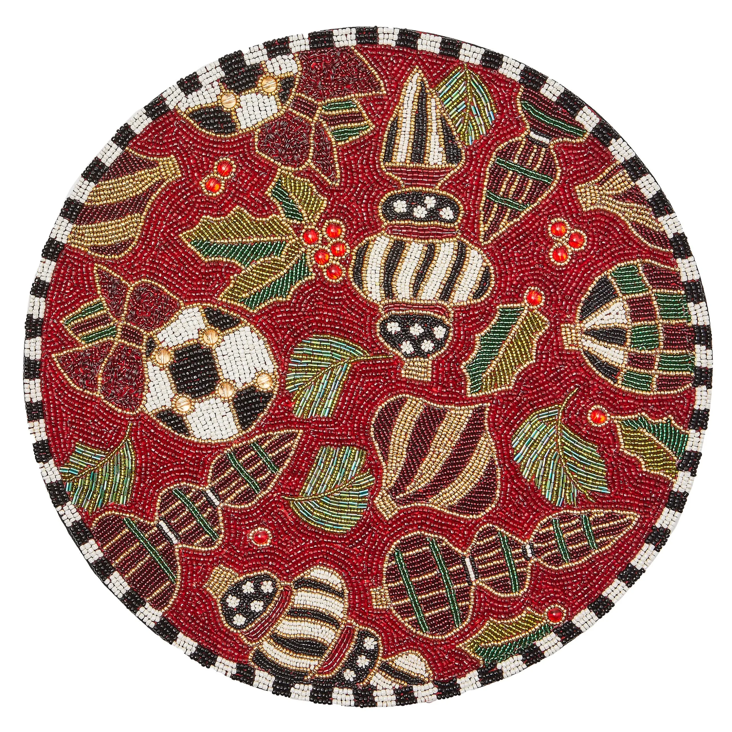 Table Accessories|Kitchen & Table Linens|MacKenzie-Childs Deck the Halls Red Beaded Placemat